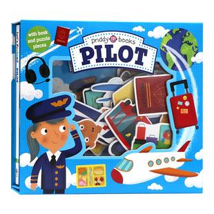 拼图游戏书 飞行员 盒装 英文原版绘本Let's Pretend Pilot 角色扮演系列纸板操作书 宝宝益智专注力开发儿童图书 Priddy Books