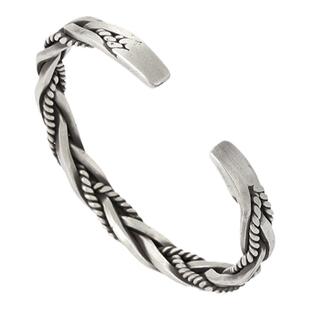 麻花编织S925银手镯男女复古个性泰银手环原创小众设计开口手饰