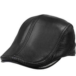 海宁真皮帽子秋冬季中年男士羊皮贝雷帽遮阳户外休闲百搭鸭舌皮帽