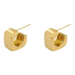 金色方形几何耳环女轻奢高级感小众独特耳钉简约大方时尚气质耳饰