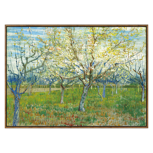 世界名画复制品有框画油画客厅餐厅卧室田园风景 梵高开花的果园