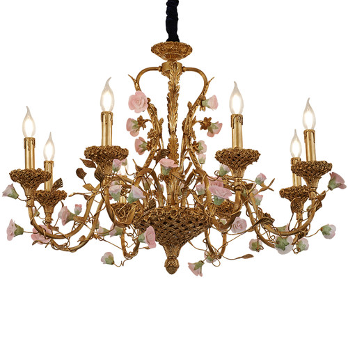 法式全铜陶瓷吊灯欧式别墅奢华复古客厅卧室灯具女孩公主房灯饰