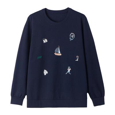 采多宝大码女装胖mm2026春季新款刺绣圆领宽松百搭卫衣EDZ5887