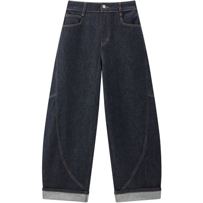 【商场同款】乐町宽松牛仔裤休闲翻边廓形弯刀香蕉裤女C2HAF3350