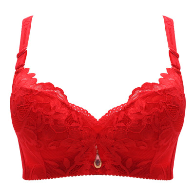 薄款红色排扣聚拢文胸罩