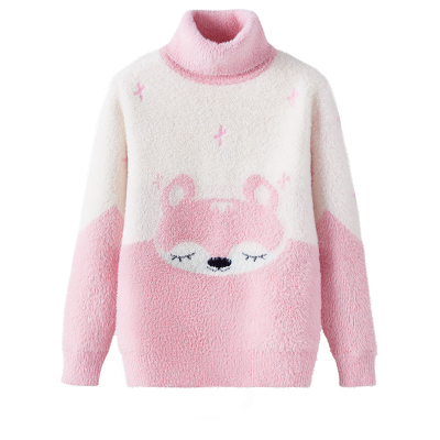 女童毛衣高领秋冬2025新款加绒加厚中大童针织衫小狐狸水貂绒线衣