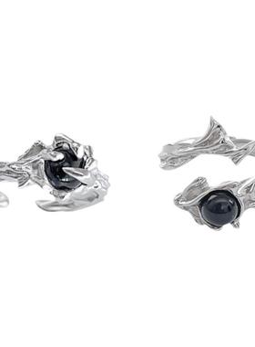 FF假朋友中性黑宝石小众戒指男女