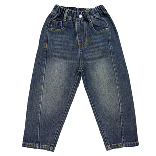 男童牛仔裤子直筒简约高级宽松2025秋冬加绒男孩宝宝潮流韩版长裤