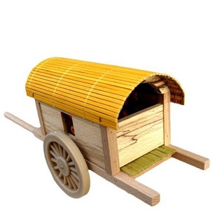 农家院用品木制微型马车马拉轿子车模型 古代带篷车装饰品摆件