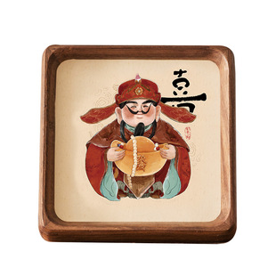 财神爷办公室桌面装饰画摆台恭喜发财招财创意摆件2026实木小相框