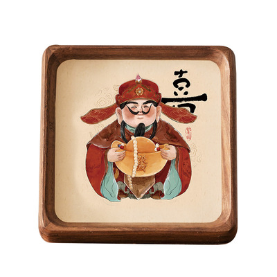 财神爷办公室桌面装饰画摆台恭喜发财招财创意摆件2026实木小相框