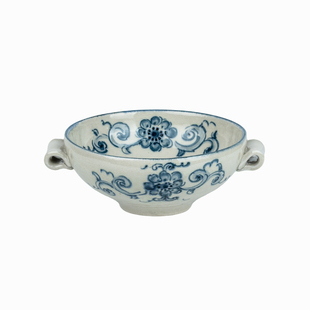 日本进口宗山窑冰裂釉手绘安南唐草纹双耳圆钵日式小钵碗耳付球钵