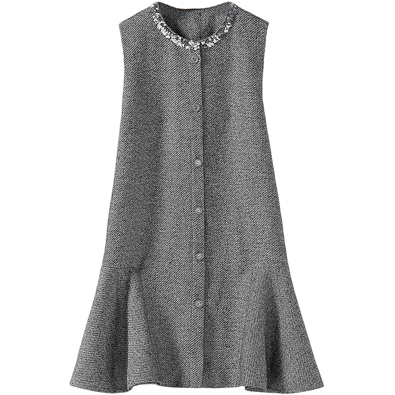 小香风毛呢背心裙亮片圆领荷叶摆A字显瘦连衣裙 2025秋冬新款女装