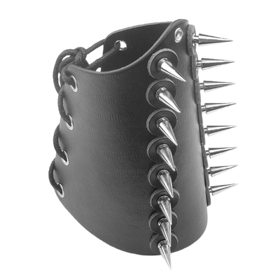 细长尖刺子弹头铆钉黑皮朋克手链