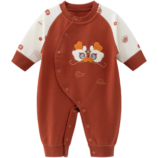 舒绒棉宝宝秋冬连体哈衣婴幼儿红色喜庆周岁礼满月过新年拜年爬服