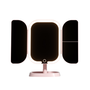 家用智能化妆镜带led灯台式桌面可立三折叠卧室美妆镜宿舍高级感