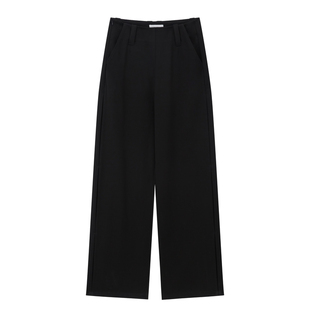出逃赤岗西 设计感黑色裤子垂感高级感女低腰直筒宽松休闲西装裤