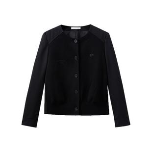 水云间黑色无领短款小外套长袖女式夹克通勤叠穿上衣2025春季新款