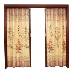 竹帘子门帘推拉门 折叠简易门隔断移门商场窗帘遮阳印花屏风 卷帘