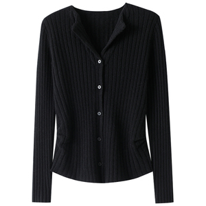 过目不忘！气质修身100%纯山羊绒开衫女纯羊绒毛衣针织打底衫秋冬