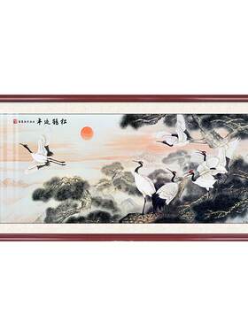 松鹤延年贺寿迎客松客厅背景墙