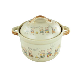 正品景德镇珍宝卡通小熊陶瓷砂锅双耳深平锅陶瓷煲炖汤锅土锅包邮