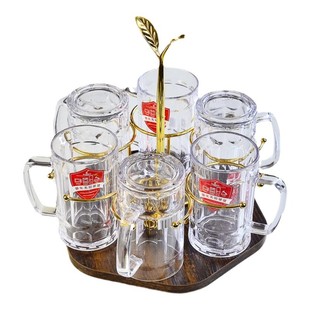 带把钢化玻璃杯子防摔耐热家用待客扎啤酒泡茶杯喝水6只北欧套装