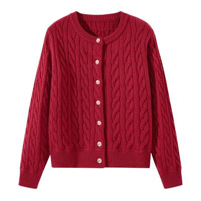 班尼路新年红色针织衫外套女2025新款冬季小个子开衫本命年毛衣M