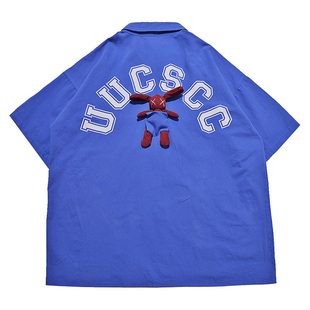 UUCSCC夏季薄款潮牌嘻哈短袖衬衫宽松大码印花oversize五分袖外套