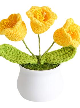 毛线花手工编织铃兰花盆栽成品