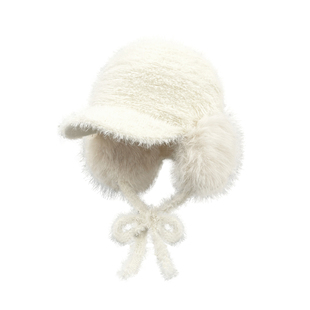 韩系米白色毛绒护耳鸭舌帽子女冬季加厚防寒保暖雷锋帽百搭显脸小