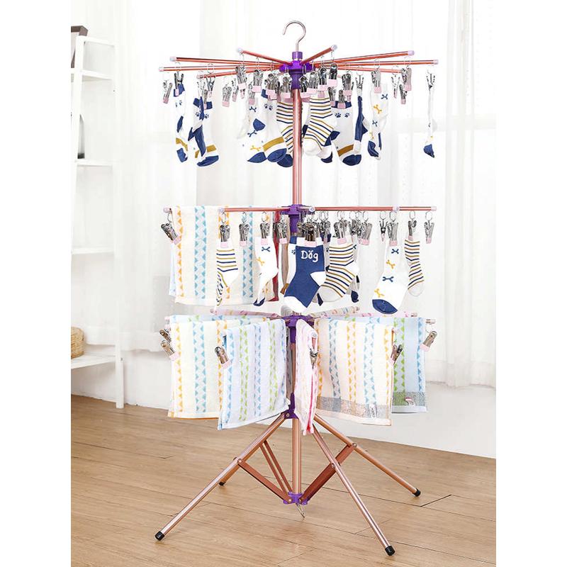 婴儿晾衣架阳台晒衣神器宝宝多夹子袜架折叠儿童家用不锈钢落地架