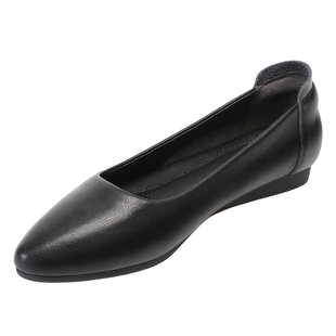 真皮工作鞋女鞋子黑色皮鞋尖头单鞋上班职业高跟鞋大码软底平底鞋