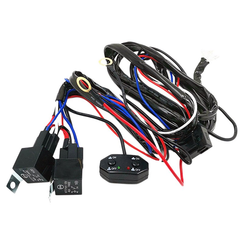 汽车LED灯无线遥控爆闪开关3根线黄白远近光射灯12V24V继电器线束