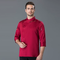 Красный единственный топ [вышитый шеф -повар с длинным рукавом] та же самая модель мужчин и женщин