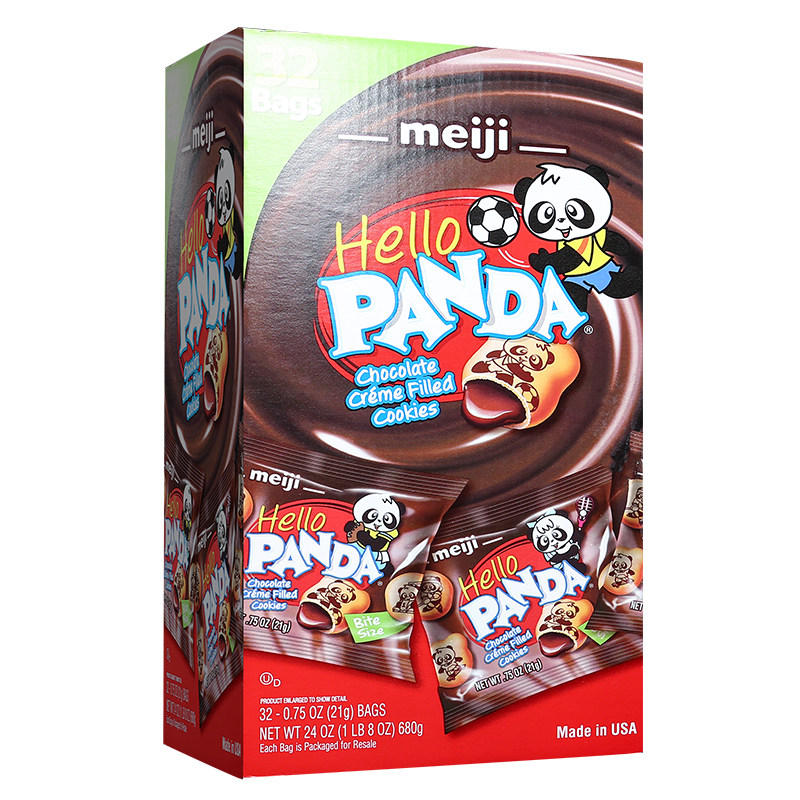 美国直邮 meiji 明治Hello PANDA熊猫图案巧克力夹心饼干进口680g