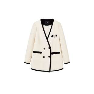 佧茜文舒芙蕾轻法羊毛外套潮流冬季新款小香风泡芙圈圈呢上衣女