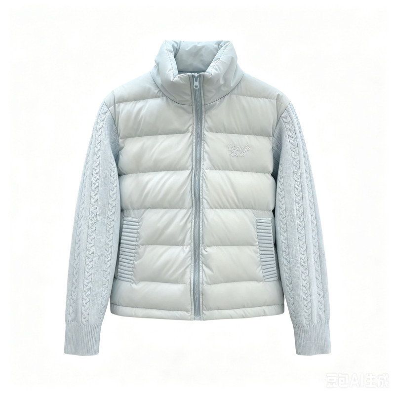 针织拼接90白鸭绒羽绒服女冬短款