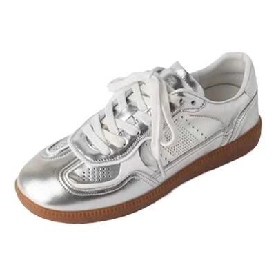 牛皮版银色德训鞋女2024新款韩版镂空透气软底休闲鞋复古百搭板鞋