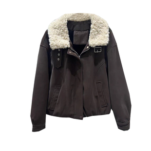 加绒加厚短外套女2025冬季新款时尚百搭小个子防鹿皮绒保暖夹克潮