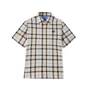【100%棉】eland kids衣恋童装男童衬衫夏季学院风刺绣格纹短袖