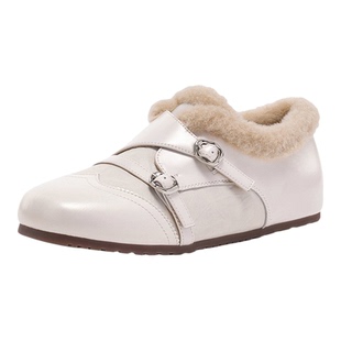 Daphne/达芙妮女鞋毛绒德训鞋2025新款冬季保暖加绒休闲鞋小皮鞋