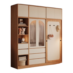 木兜家具山影衣柜家用卧室实木儿童单推拉门衣柜2026新款爆款衣橱