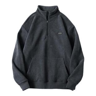 半拉链灯芯绒卫衣男冬季加绒保暖半高领休闲上衣美式宽松男士外套