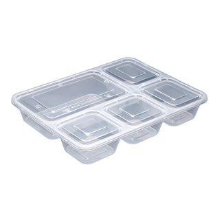 一次性餐盒透明黑色方形五格外卖打包盒多格分格便当水果饭盒带盖