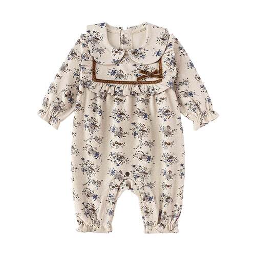 babylove女宝宝连体衣春秋棉莫微绒北欧风爬服婴幼儿复古文艺哈衣
