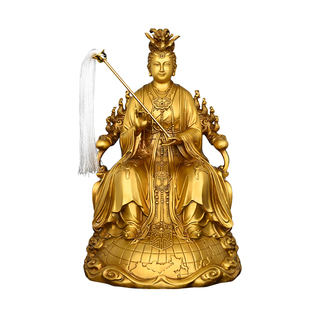 纯黄铜地母娘娘神像家用供奉摆件后土娘娘像九龙九凤地母娘娘