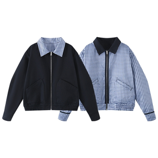 GOODLIVEABLE 格纹双面穿行政夹克MIU系老钱风假两件老干部外套潮