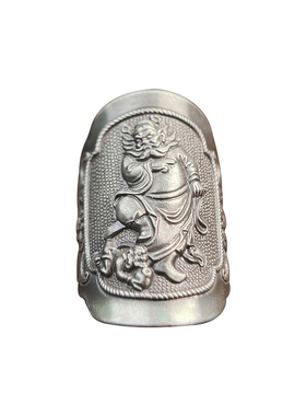 吕如曼足银999天师钟馗国风做旧复古风非遗錾刻送礼物纯银戒指