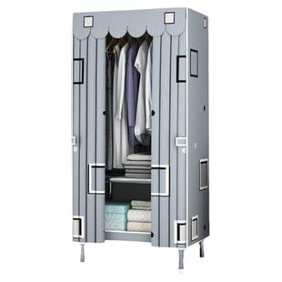 布衣柜全钢架钢管加粗加固单人小号宿舍出租房用家用布艺简易衣柜